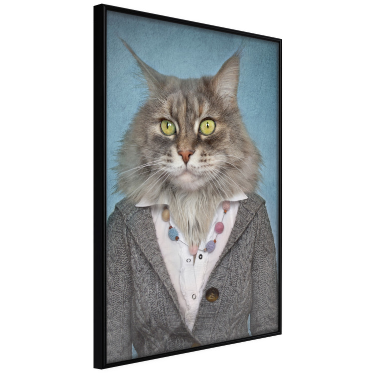 Wall Poster Mrs. Cat - portrait of a domestic animal with a human silhouette in a sweater 117888 additionalImage 12