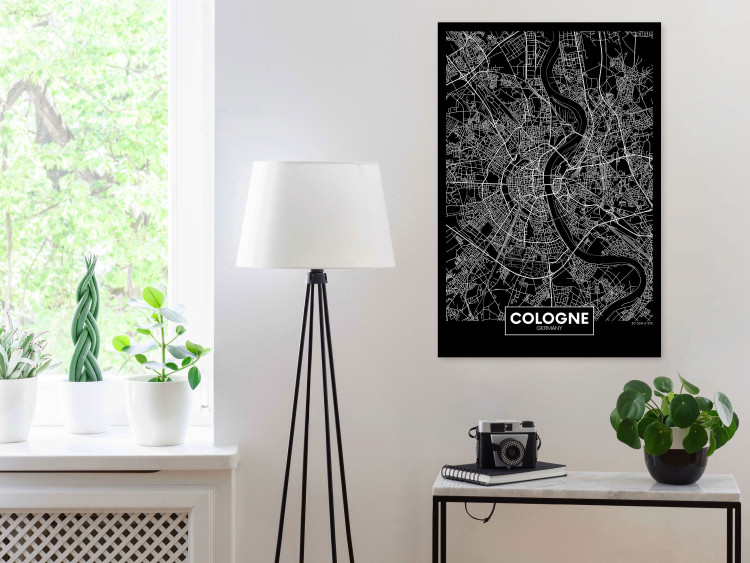 Canvas Art Print Cologne - bird's eye view city map of Germany in black and white 118088 additionalImage 3