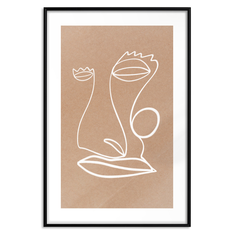 Wall Poster White Portrait - abstraction with delicate line art on a brown background 118988 additionalImage 17
