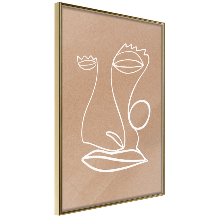 Wall Poster White Portrait - abstraction with delicate line art on a brown background 118988 additionalImage 12