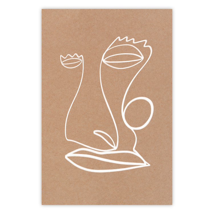 Wall Poster White Portrait - abstraction with delicate line art on a brown background 118988