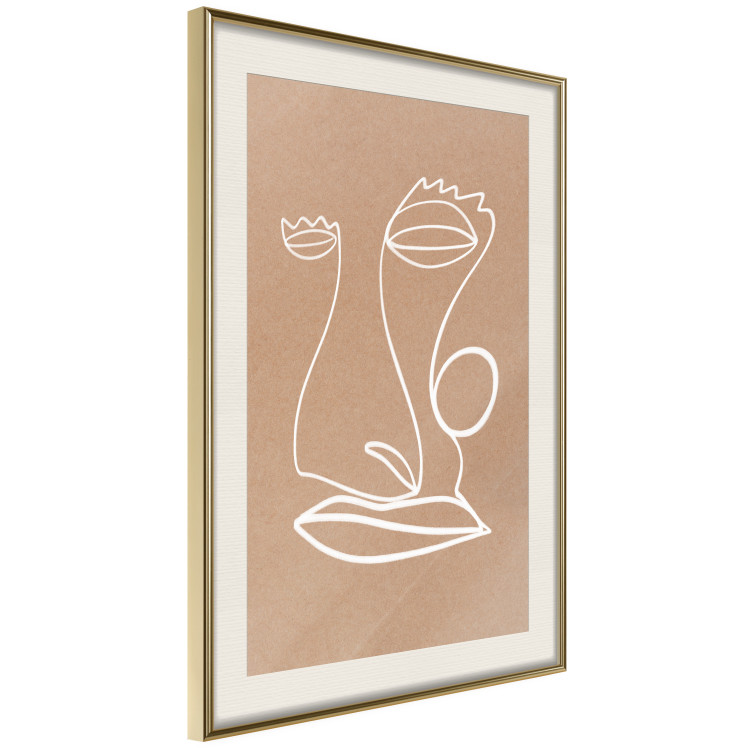 Wall Poster White Portrait - abstraction with delicate line art on a brown background 118988 additionalImage 2