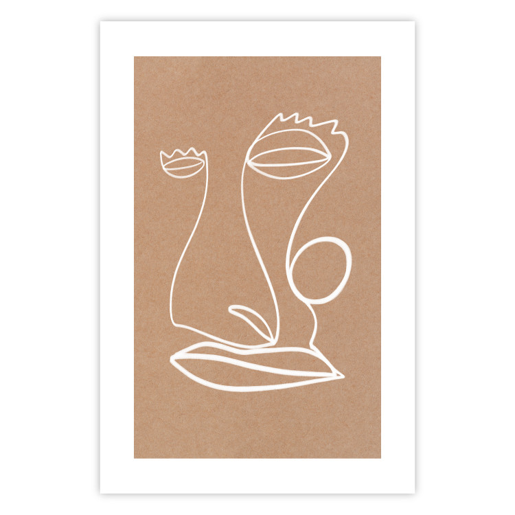Wall Poster White Portrait - abstraction with delicate line art on a brown background 118988 additionalImage 25