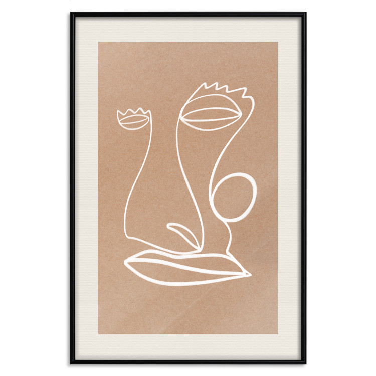 Wall Poster White Portrait - abstraction with delicate line art on a brown background 118988 additionalImage 18