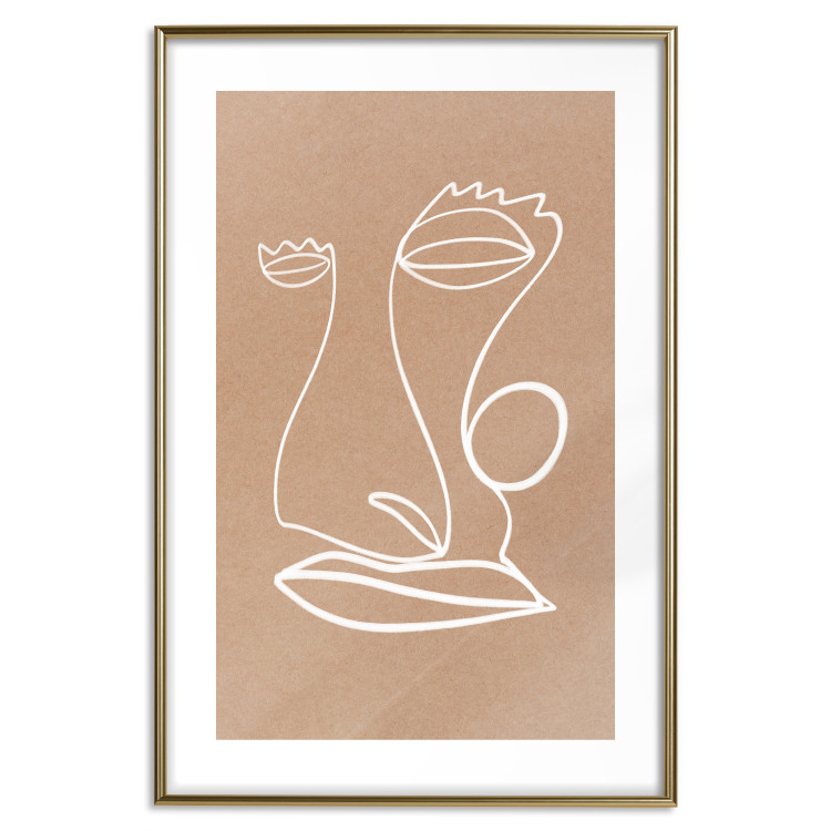 Wall Poster White Portrait - abstraction with delicate line art on a brown background 118988 additionalImage 16