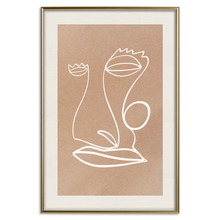 Wall Poster White Portrait - abstraction with delicate line art on a brown background 118988 additionalImage 19