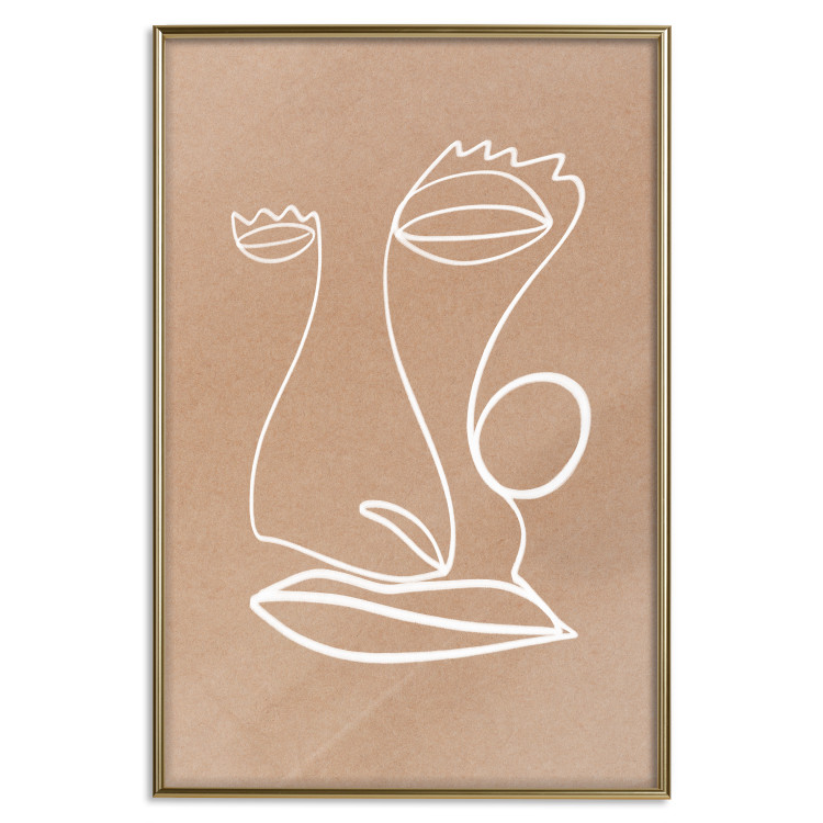 Wall Poster White Portrait - abstraction with delicate line art on a brown background 118988 additionalImage 20