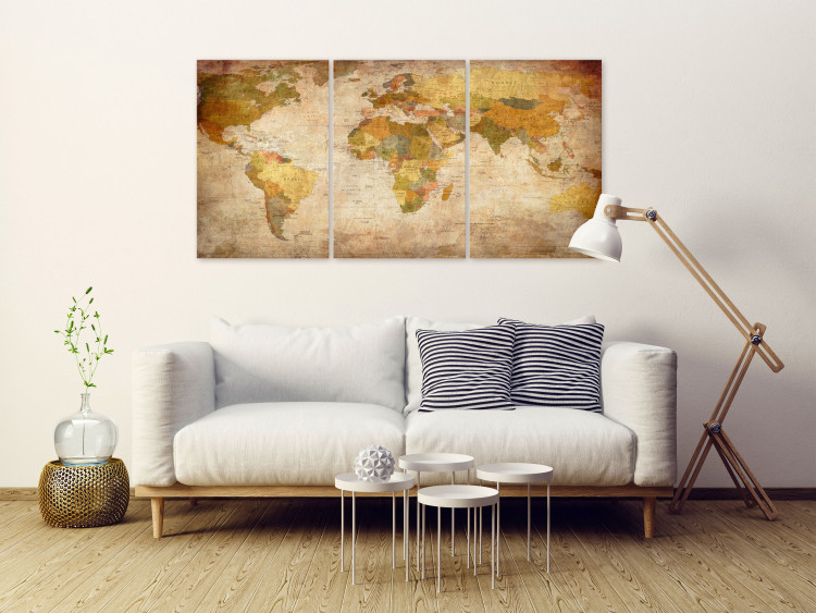 Canvas Art Print Retro World Map (3 Parts) 121988 additionalImage 3