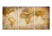 Canvas Art Print Retro World Map (3 Parts) 121988