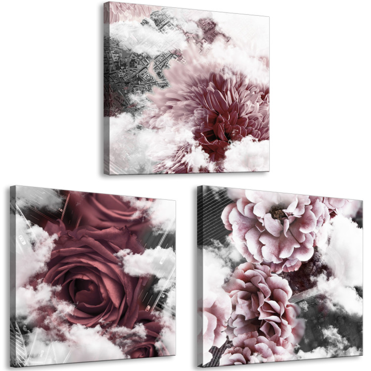 Canvas Flowers Beyond Clouds (3-part) - Nature Reaching for the Sky 122788 additionalImage 2
