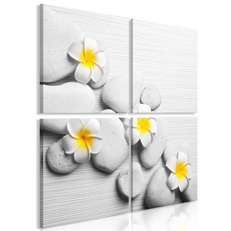 Canvas Print SPA Stones (4-part) - white flowers on stones in Zen motif 128788 additionalImage 2
