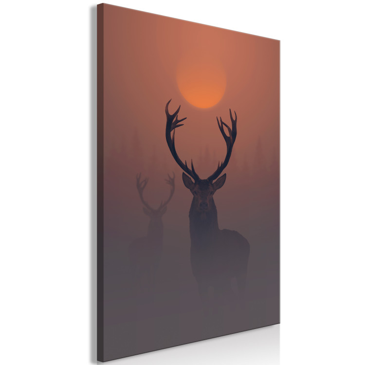 Canvas Print Deer in the Mist (1-piece) Vertical - animal at sunset 129888 additionalImage 2