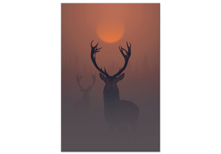 Canvas Print Deer in the Mist (1-piece) Vertical - animal at sunset 129888