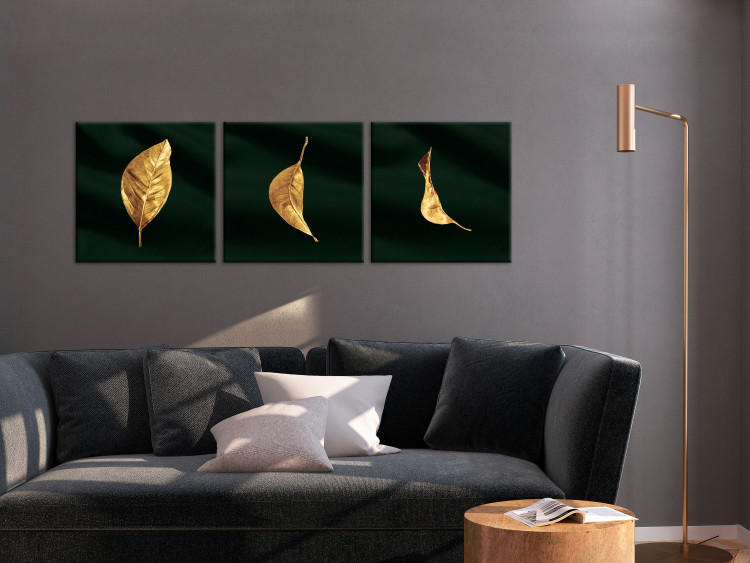 Canvas Art Print Dancing Leaves (3-piece) - landscape of golden plants in glamour style 132088 additionalImage 3