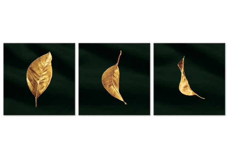 Canvas Art Print Dancing Leaves (3-piece) - landscape of golden plants in glamour style 132088