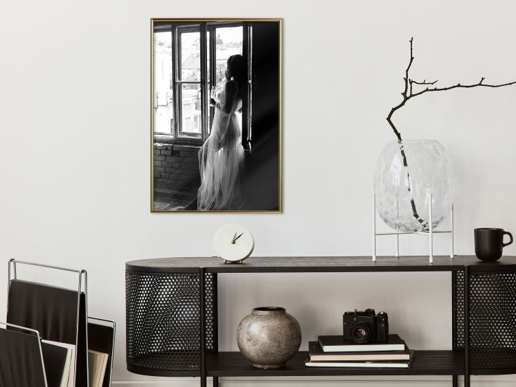 Wall Poster Traveling Memory - black and white landscape of a woman against a window backdrop 132288 additionalImage 7