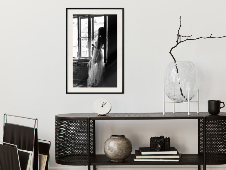 Wall Poster Traveling Memory - black and white landscape of a woman against a window backdrop 132288 additionalImage 24