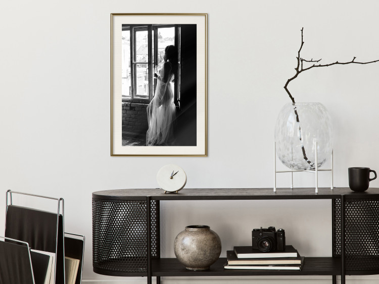 Wall Poster Traveling Memory - black and white landscape of a woman against a window backdrop 132288 additionalImage 22