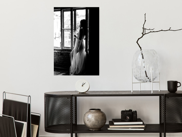 Wall Poster Traveling Memory - black and white landscape of a woman against a window backdrop 132288 additionalImage 2