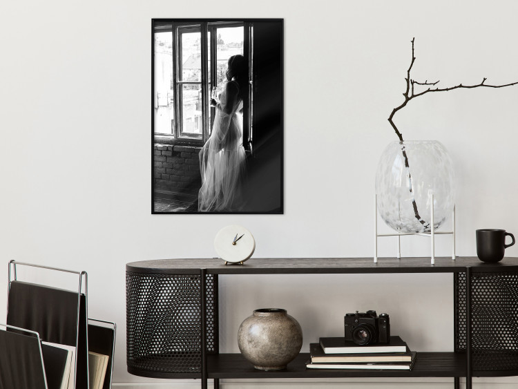 Wall Poster Traveling Memory - black and white landscape of a woman against a window backdrop 132288 additionalImage 4