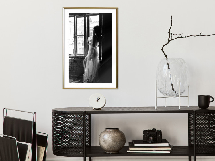 Wall Poster Traveling Memory - black and white landscape of a woman against a window backdrop 132288 additionalImage 15