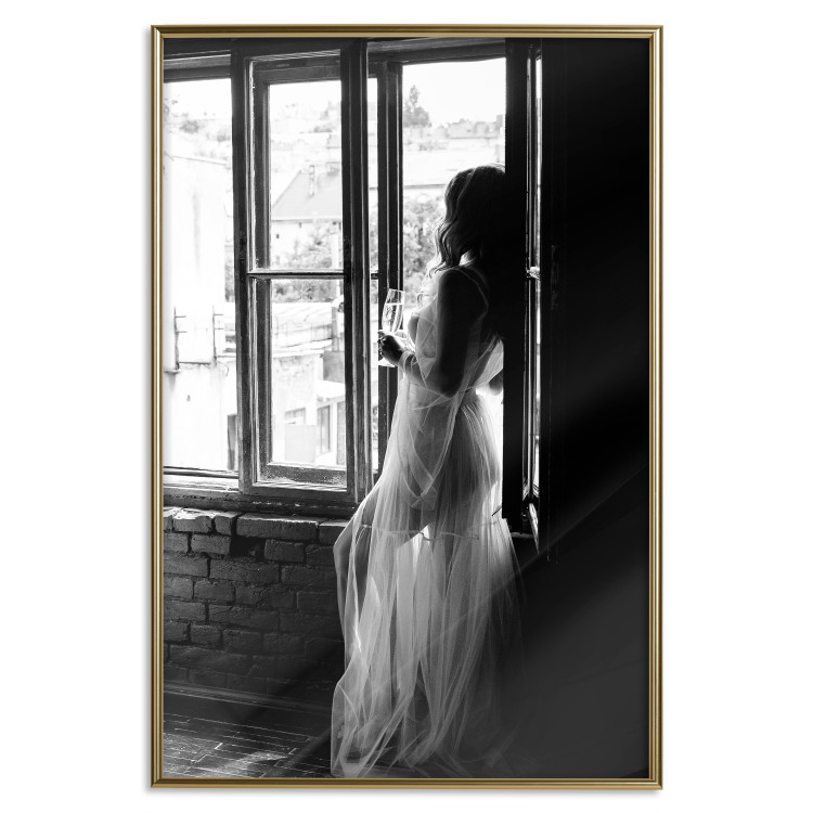 Wall Poster Traveling Memory - black and white landscape of a woman against a window backdrop 132288 additionalImage 17