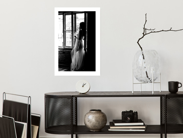 Wall Poster Traveling Memory - black and white landscape of a woman against a window backdrop 132288 additionalImage 5