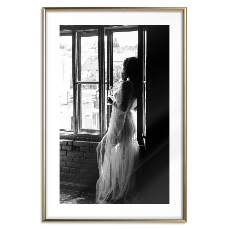 Wall Poster Traveling Memory - black and white landscape of a woman against a window backdrop 132288 additionalImage 16