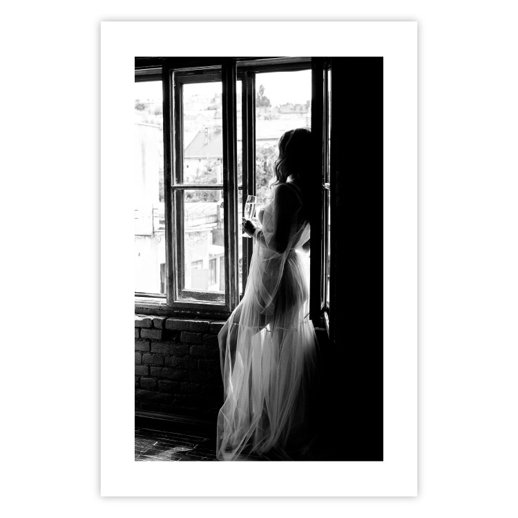 Wall Poster Traveling Memory - black and white landscape of a woman against a window backdrop 132288 additionalImage 19