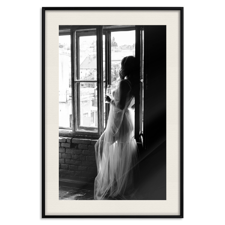 Wall Poster Traveling Memory - black and white landscape of a woman against a window backdrop 132288 additionalImage 19