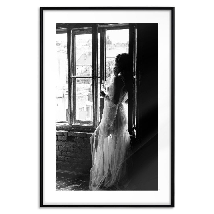 Wall Poster Traveling Memory - black and white landscape of a woman against a window backdrop 132288 additionalImage 15