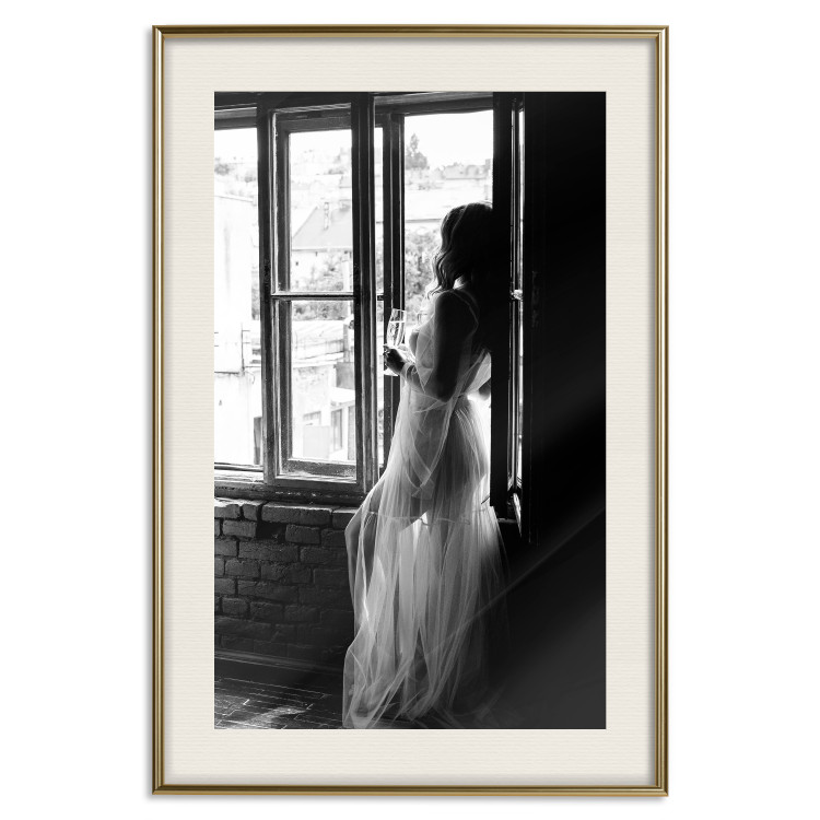 Wall Poster Traveling Memory - black and white landscape of a woman against a window backdrop 132288 additionalImage 20