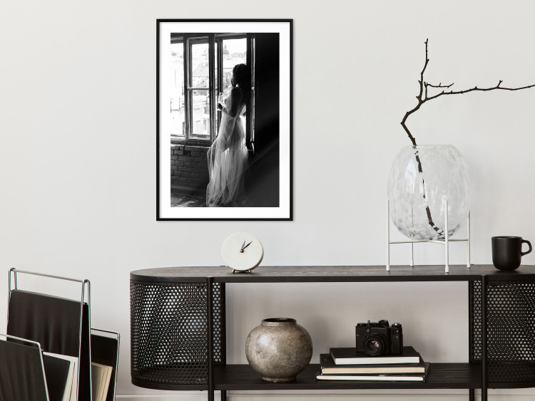 Wall Poster Traveling Memory - black and white landscape of a woman against a window backdrop 132288 additionalImage 18