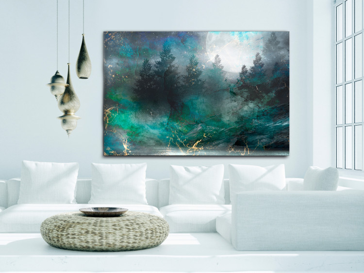 Canvas Art Print Turquoise Fullness (1-piece) Wide - coniferous forest against the moon 138188 additionalImage 3