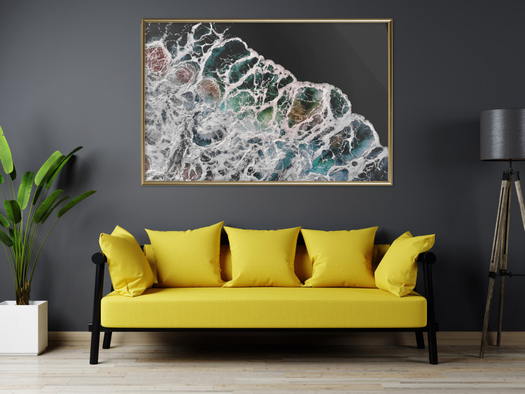 Poster Water Abstraction - Foaming Color Wave on a Black Shore Background 145188 additionalImage 13