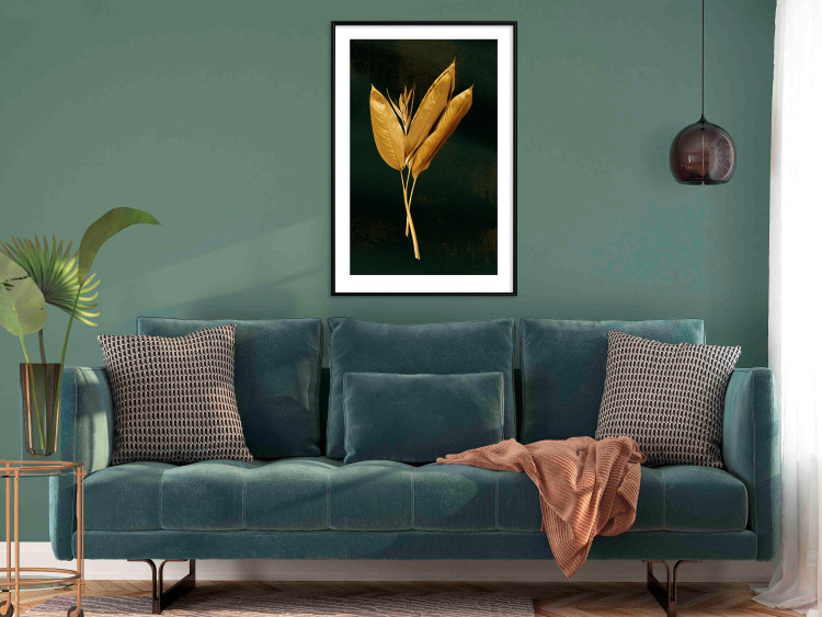 Poster Golden Vegetation - Bouquet of Leaves on a Dark Green Background 145488 additionalImage 16