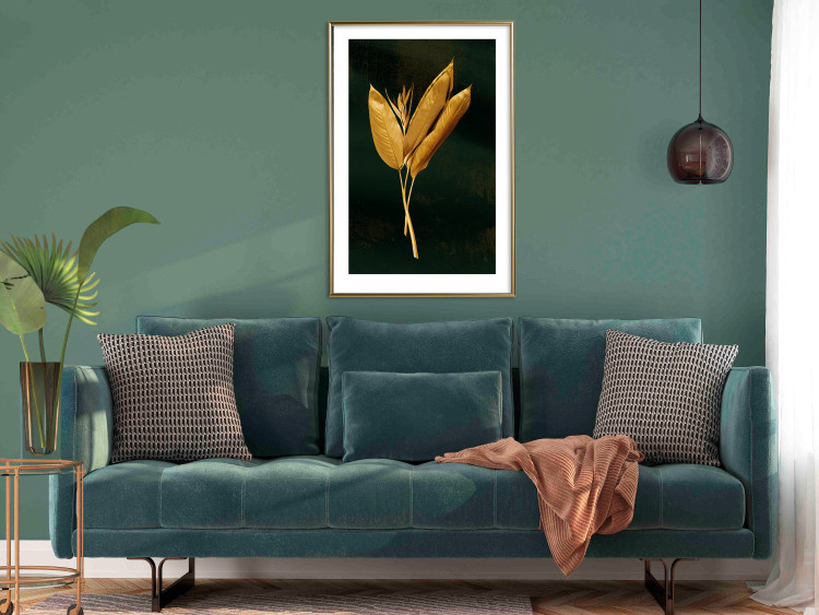 Poster Golden Vegetation - Bouquet of Leaves on a Dark Green Background 145488 additionalImage 11
