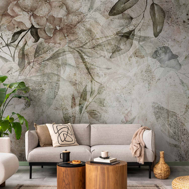 Photo Wallpaper Beautiful Background - Motif of Flowers on an Old Surface in Patina Colors 148588
