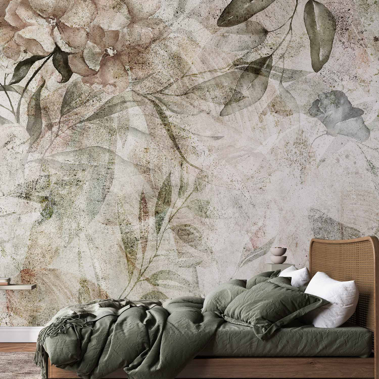 Photo Wallpaper Beautiful Background - Motif of Flowers on an Old Surface in Patina Colors 148588 additionalImage 2