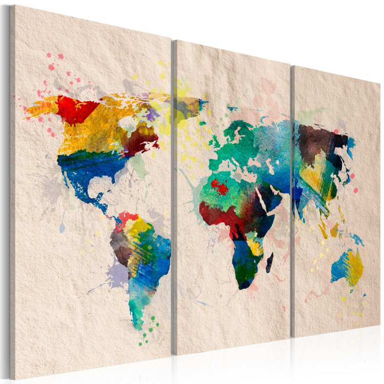 Canvas Art Print World Full of Colors (3-piece) - world map in colorful continents 149688 additionalImage 2