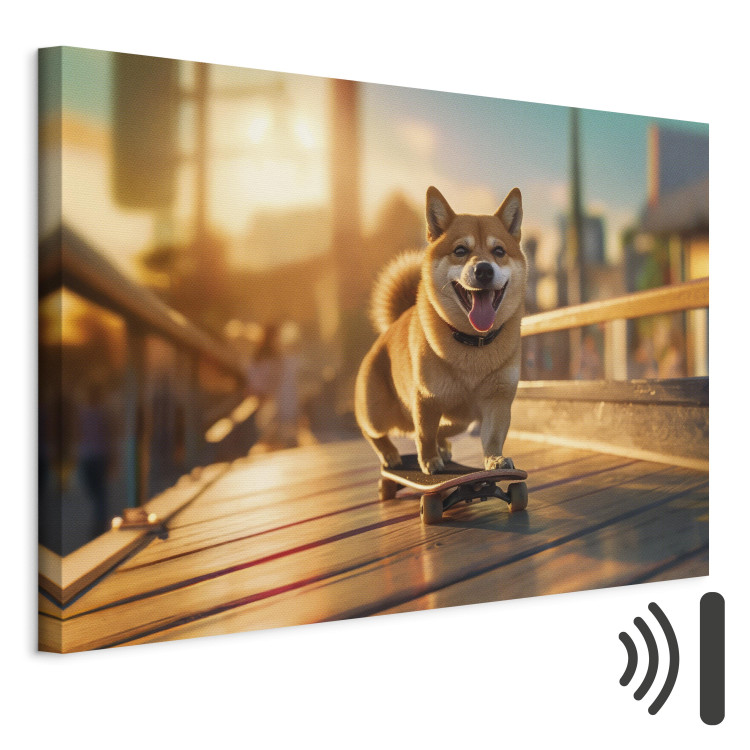 Canvas Art Print AI Shiba Dog - Smiling Animal on Skateboard at Sunset - Horizontal 150288 additionalImage 8