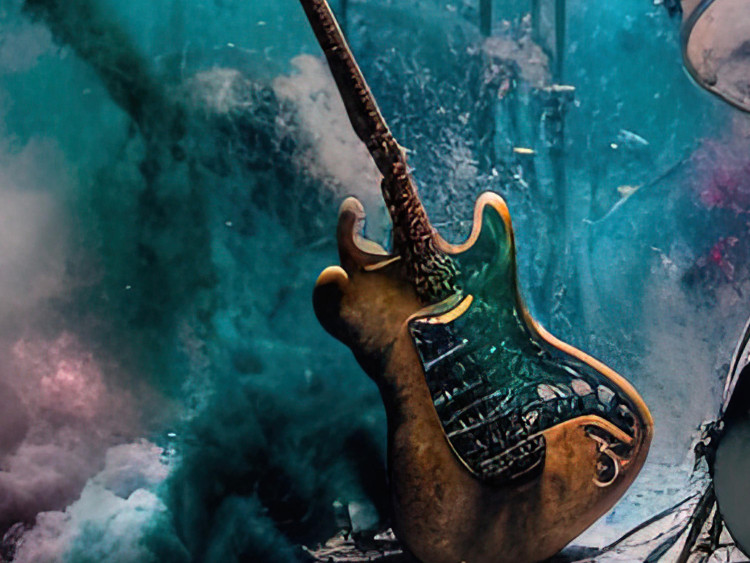 Large canvas print Rock Concert - Exploding Instruments on Stage in Colored Dust [Large Format] 150888 additionalImage 6