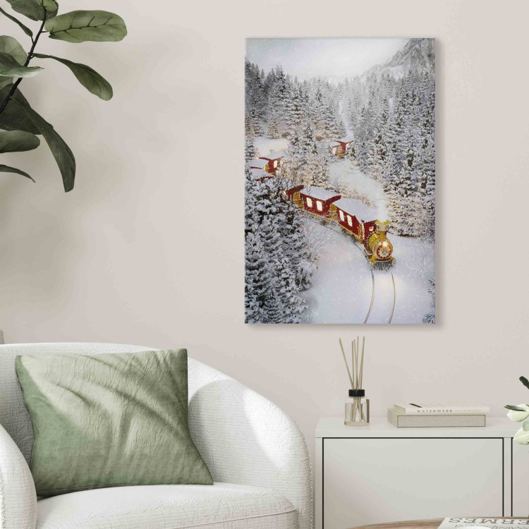 Canvas Christmas Train - A Fairy Tale Train Going Through a Snow-Covered Forest 151688 additionalImage 3