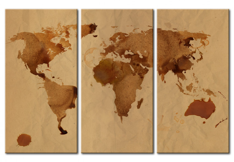 Canvas The World painted with coffee - triptych 55388