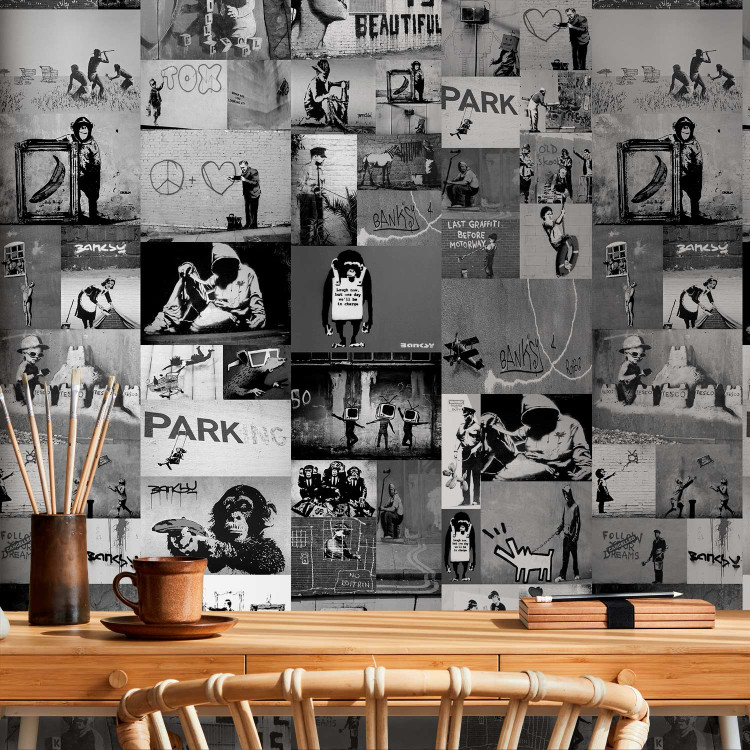 Modern Wallpaper Magma Banksy - grey collage 89188