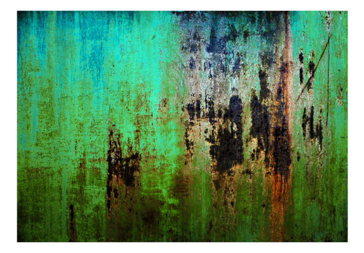 Photo Wallpaper Emerald riddle - green background textured metal with cavities and rust 92688 additionalImage 1