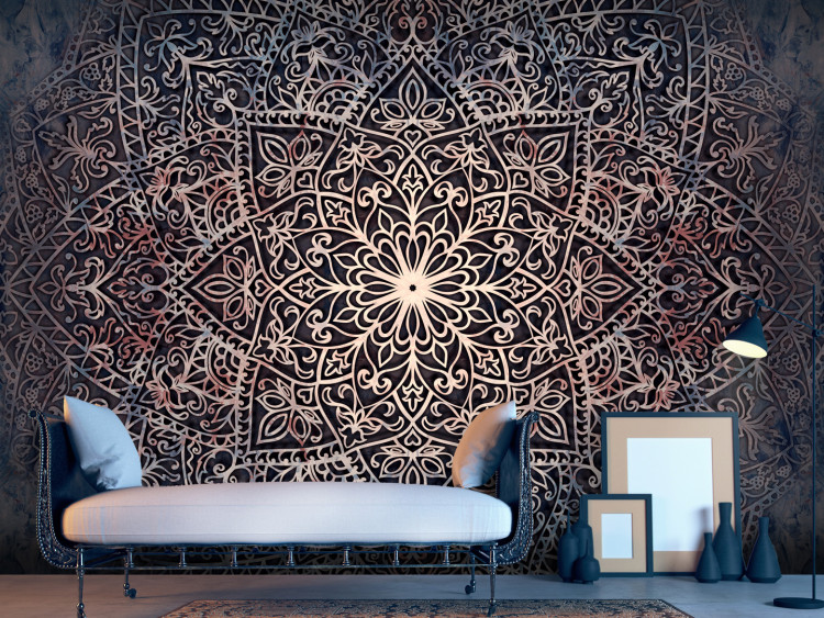 Photo Wallpaper Exotic artistry - geometric background with colourful mandala on dark background 94188