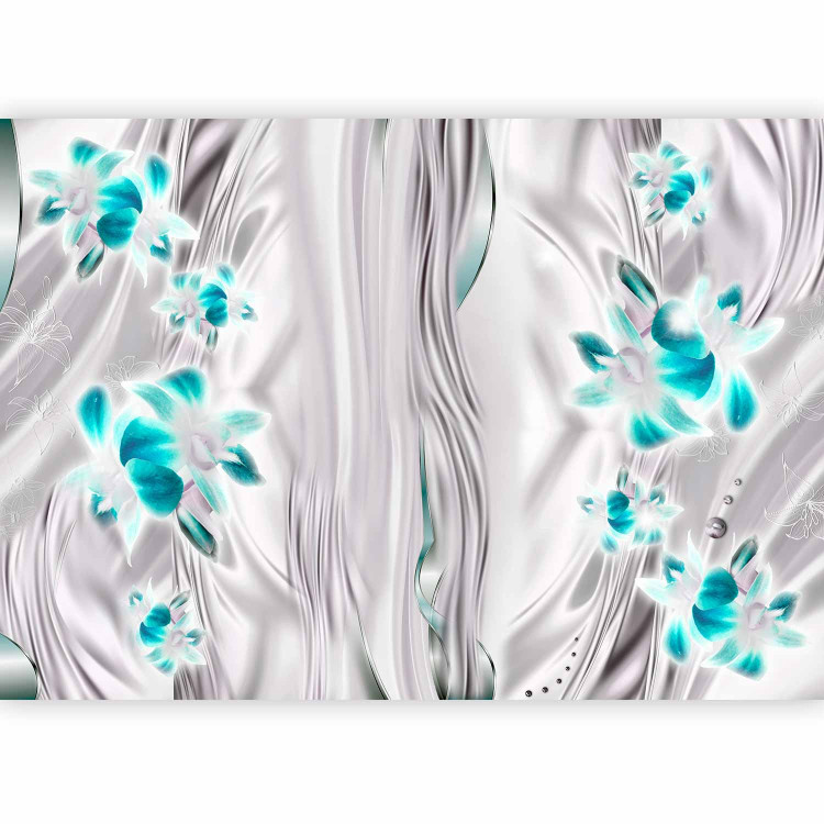 Photo Wallpaper Orchids in platinum - turquoise floral motif on a water effect background 96688 additionalImage 5