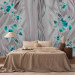 Photo Wallpaper Orchids in platinum - turquoise floral motif on a water effect background 96688 additionalThumb 2