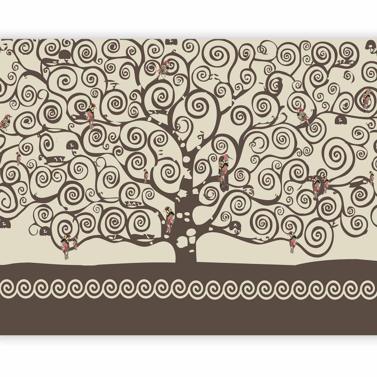 Wall Mural Abstraction in the style of Gustav Klimt - brown tree in spirals with birds 97688 additionalImage 1